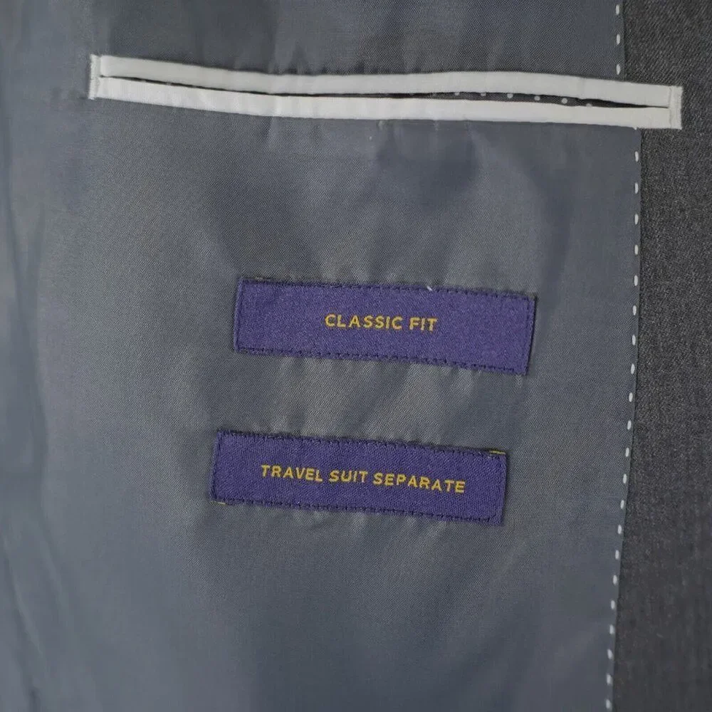 Stafford Wool Blend Classic Fit Gray Travel Suit Jacket 44L Or Slim 46L 2 Button